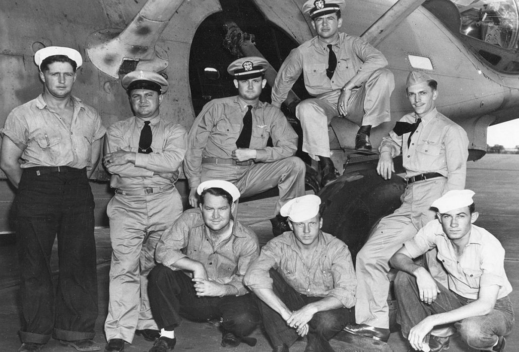 Crew of the Patrol Squadron 44 (VP-44) PBY-5A Catalina patrol bomber that found the approaching Japanese fleet's Midway Occupation Force on the morning of 3 June 1942. Those present are identified in Photo # 80-G-19974 (Complete caption). Official U.S. Navy Photograph, now in the collections of the U.S. National Archives.